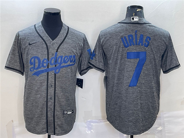 Men's Los Angeles Dodgers #7 Julio Ur??as Gray Cool Base Stitched Jersey